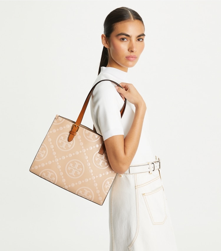SMALL T MONOGRAM CONTRAST EMBOSSED TOTE