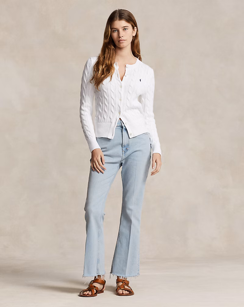 Cable-Knit Cotton Crewneck Cardigan