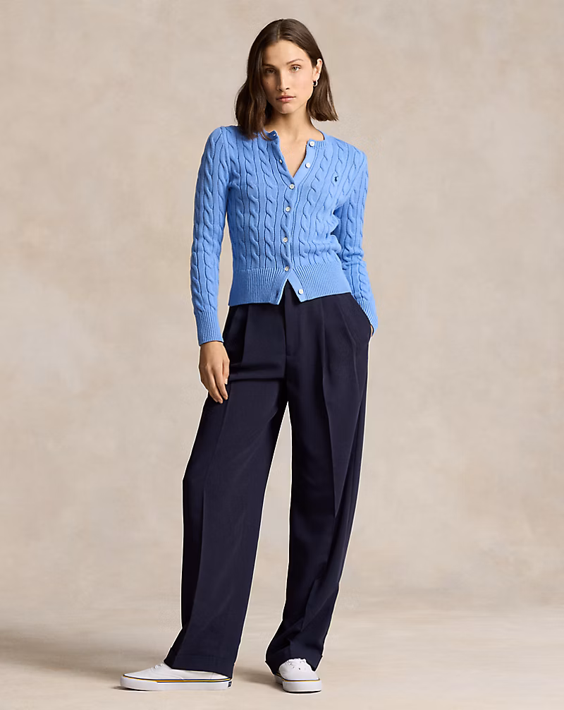 Cable-Knit Cotton Crewneck Cardigan