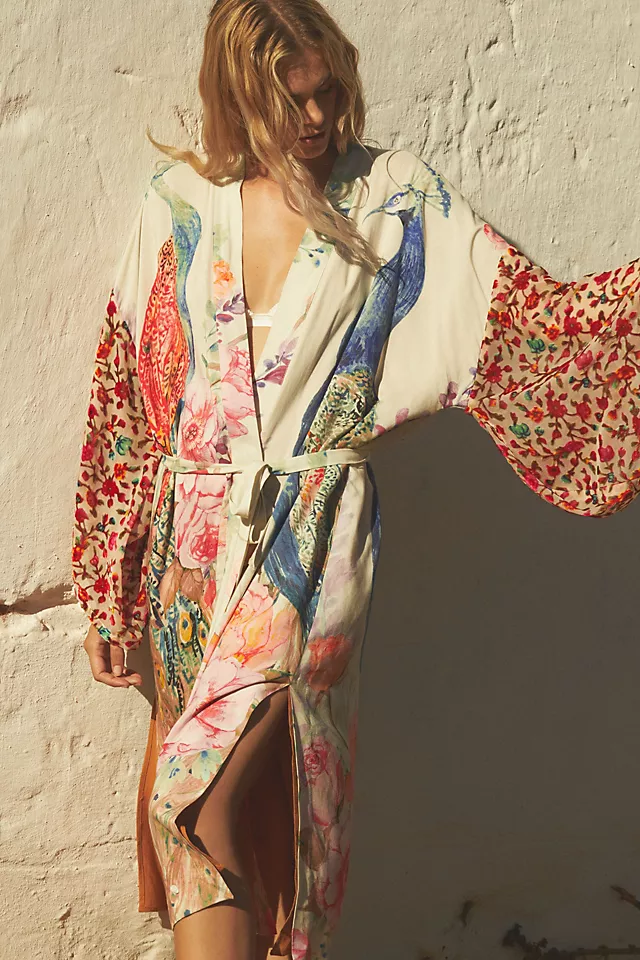 Aratta Bird Long Printed Kimono IVORY MULTI