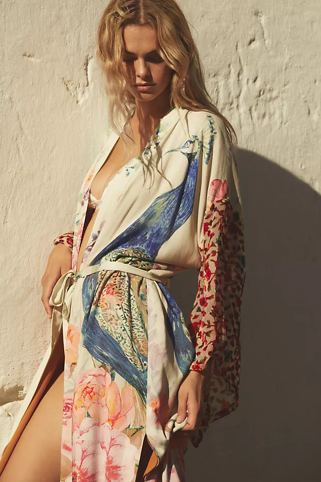 Aratta Bird Long Printed Kimono IVORY MULTI