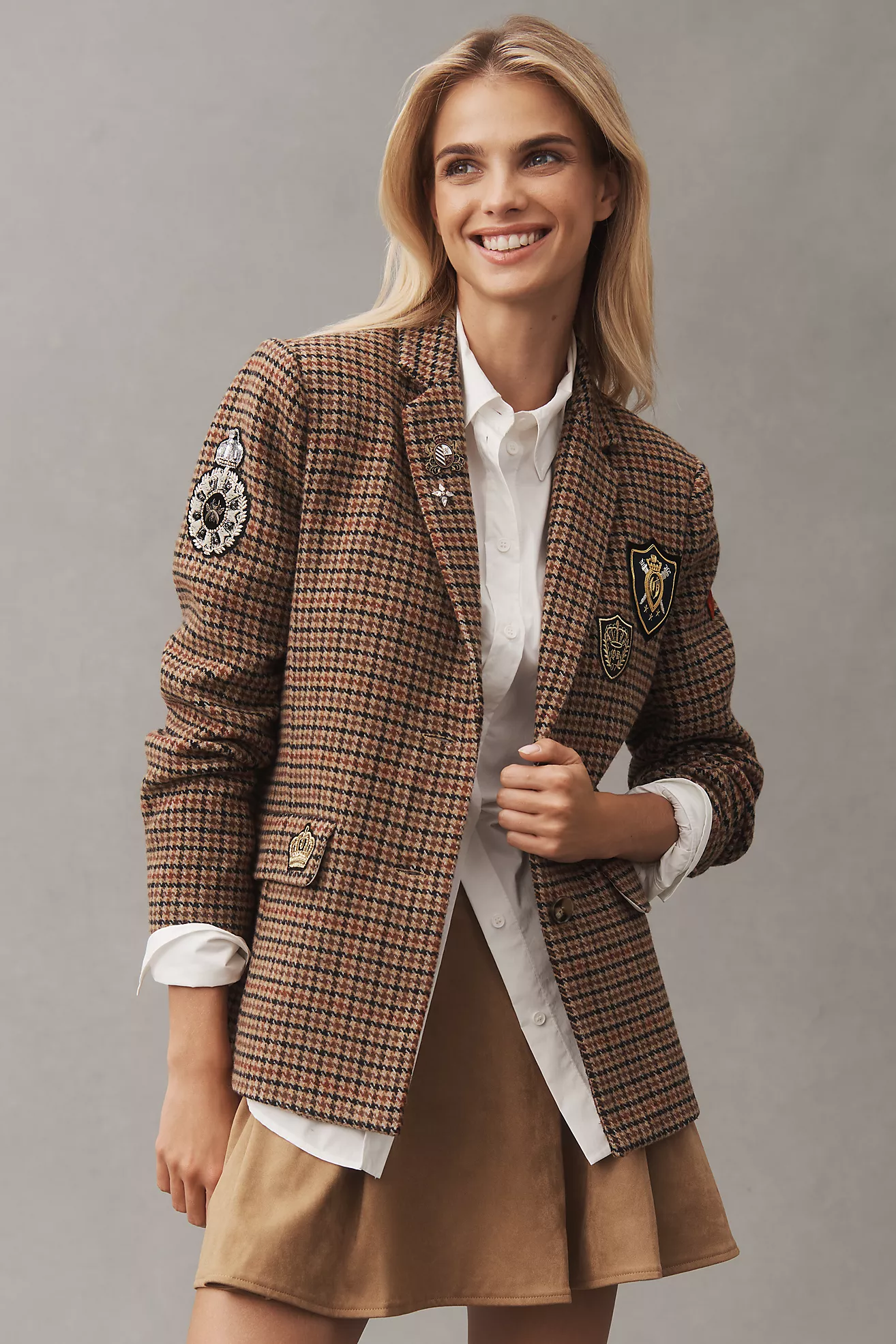 By Anthropologie Patches Houndstooth Blazer