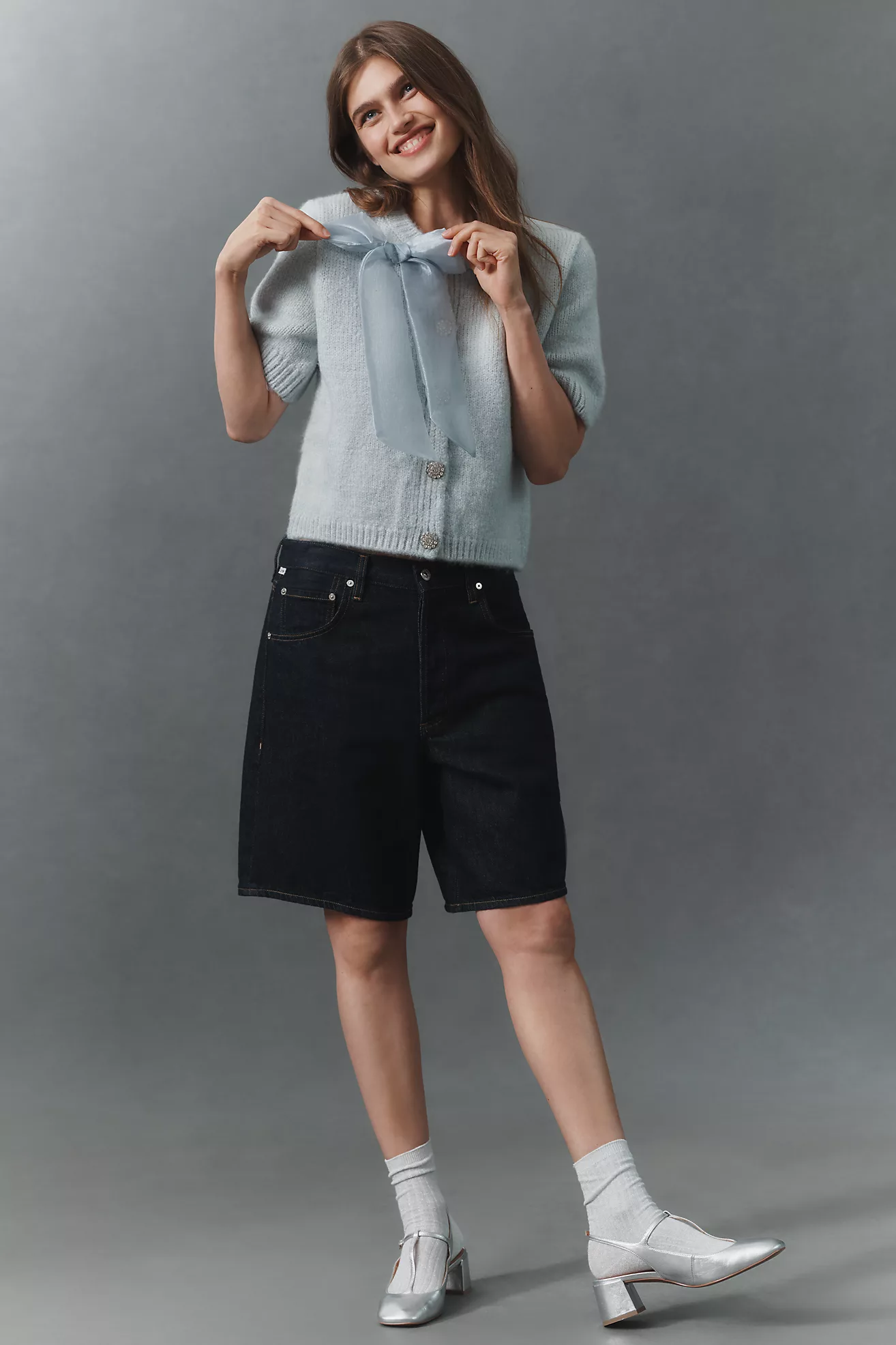 Maeve Short-Sleeve Bow Cardigan Sweater