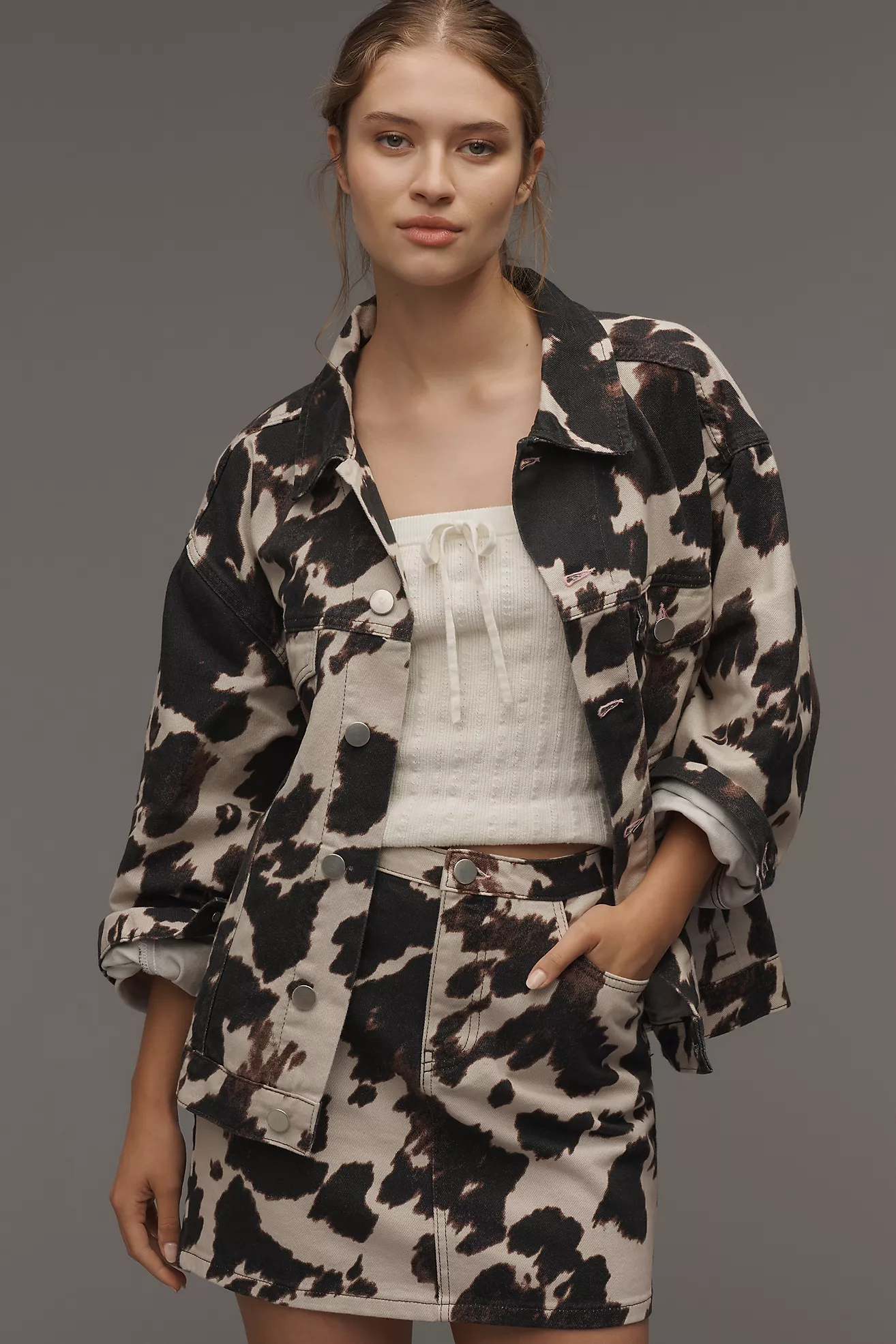 Pilcro Cow-Print Trucker Jacket