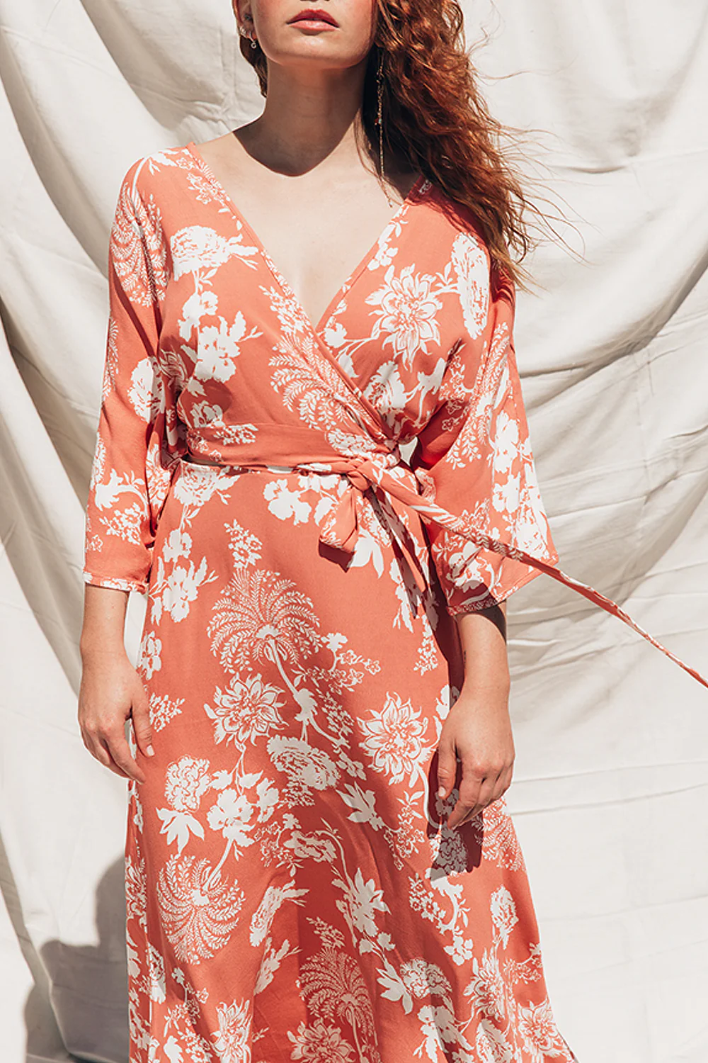 Apricot Floral Print Wrap Dress