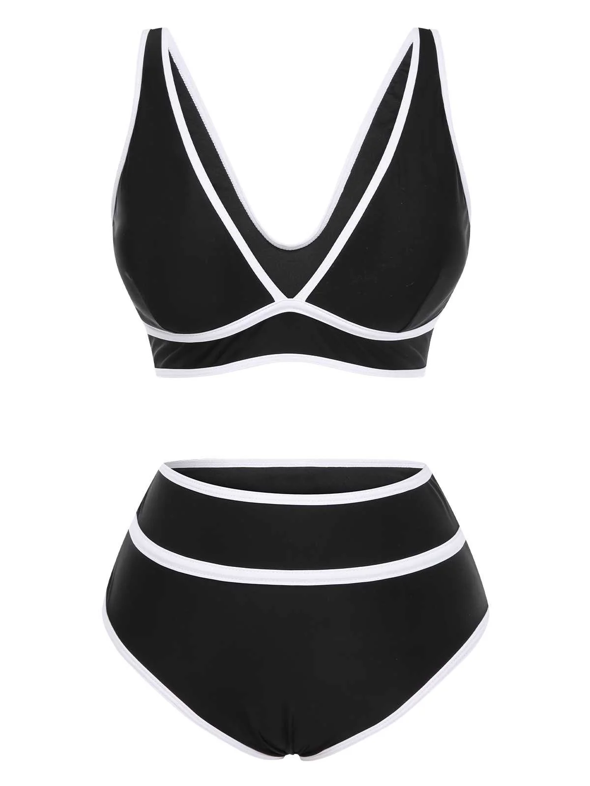 Contrast Trim High Waist Bikini Set