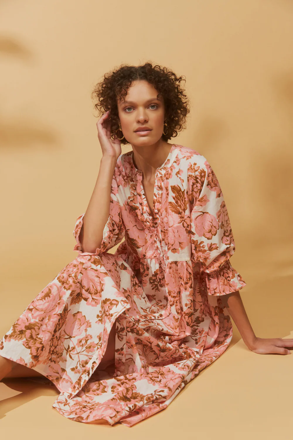 Rose Print Maxi Cotton Dress