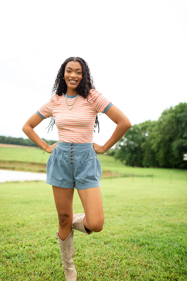 Amelia Tiered Medium Blue Denim Shorts