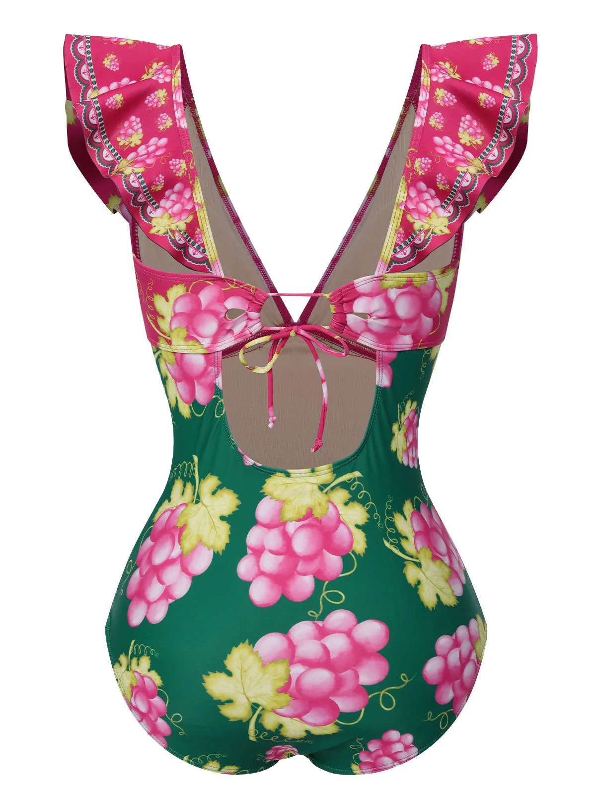 Retro Grape V-Neck Ruffle Sleeves Swimsuit
