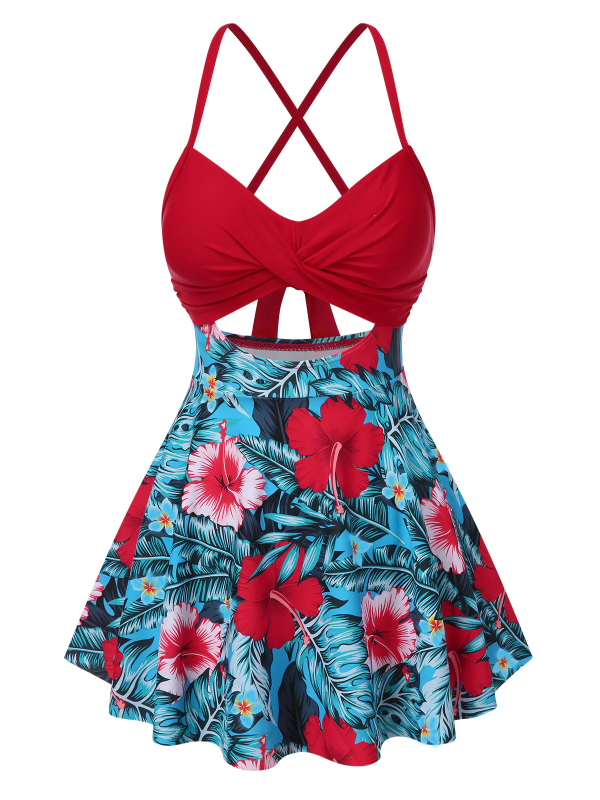 Multicolor Floral Hollow Straps Swim Dress