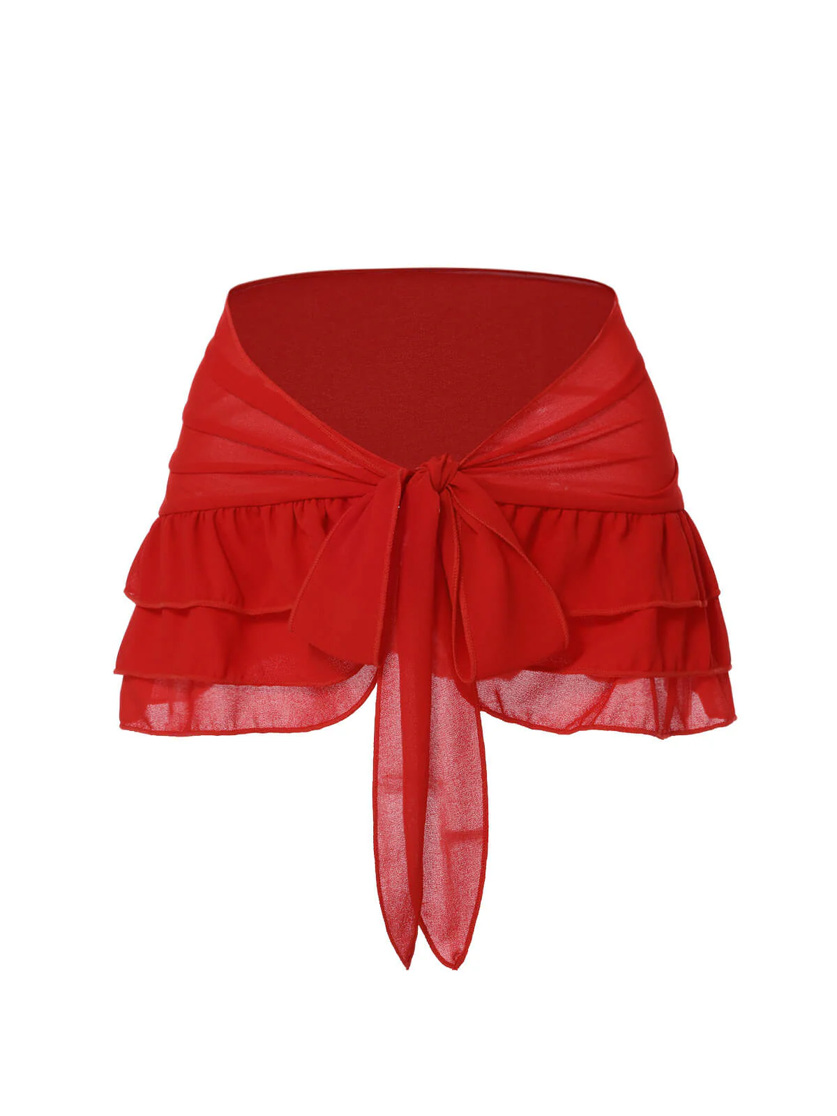 Red Solid Chiffon Skirt Cover-Up