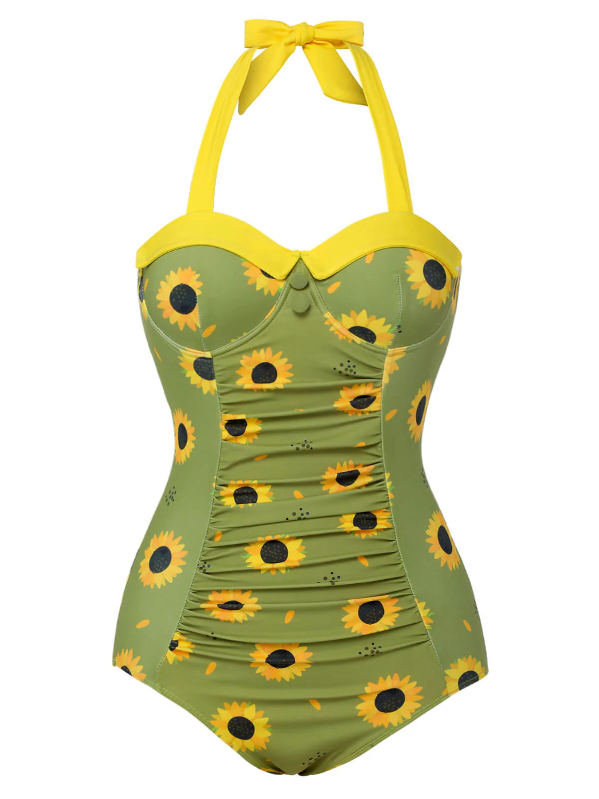 Green Sunflowers Halter Swimsuit