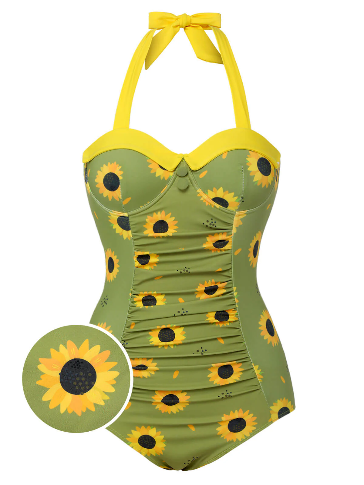 Green Sunflowers Halter Swimsuit