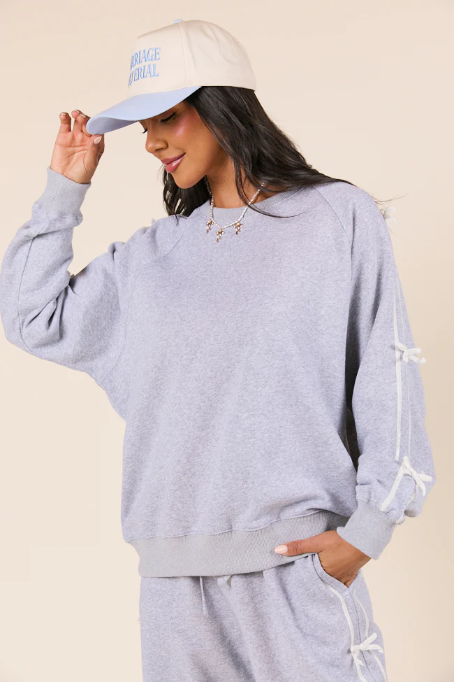 Grey Side Bow Detail Crewneck Sweatshirt