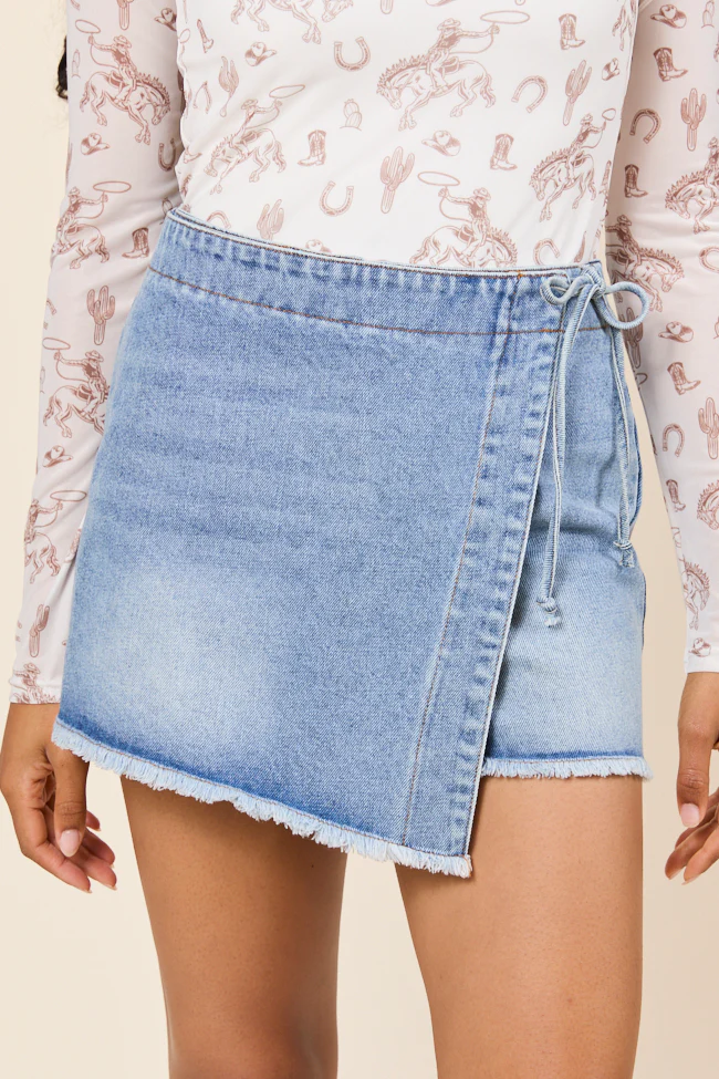 Light Wash Tie Denim Skort
