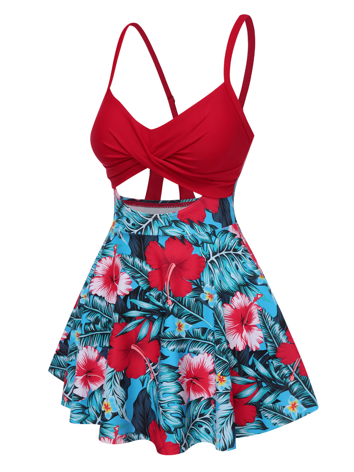 Multicolor Floral Hollow Straps Swim Dress