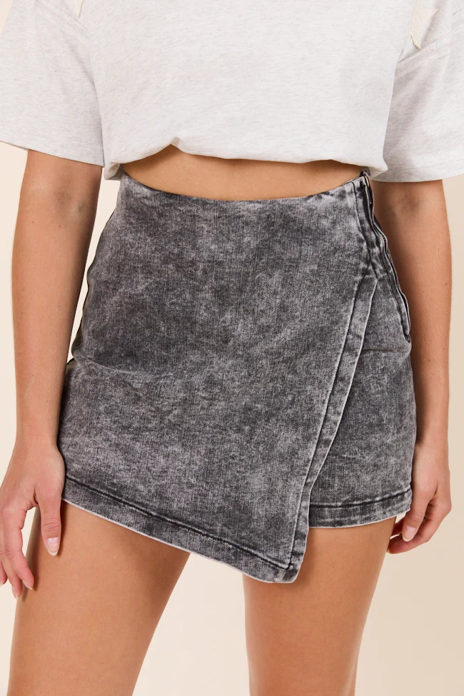 Black Acid Wash Denim Skort