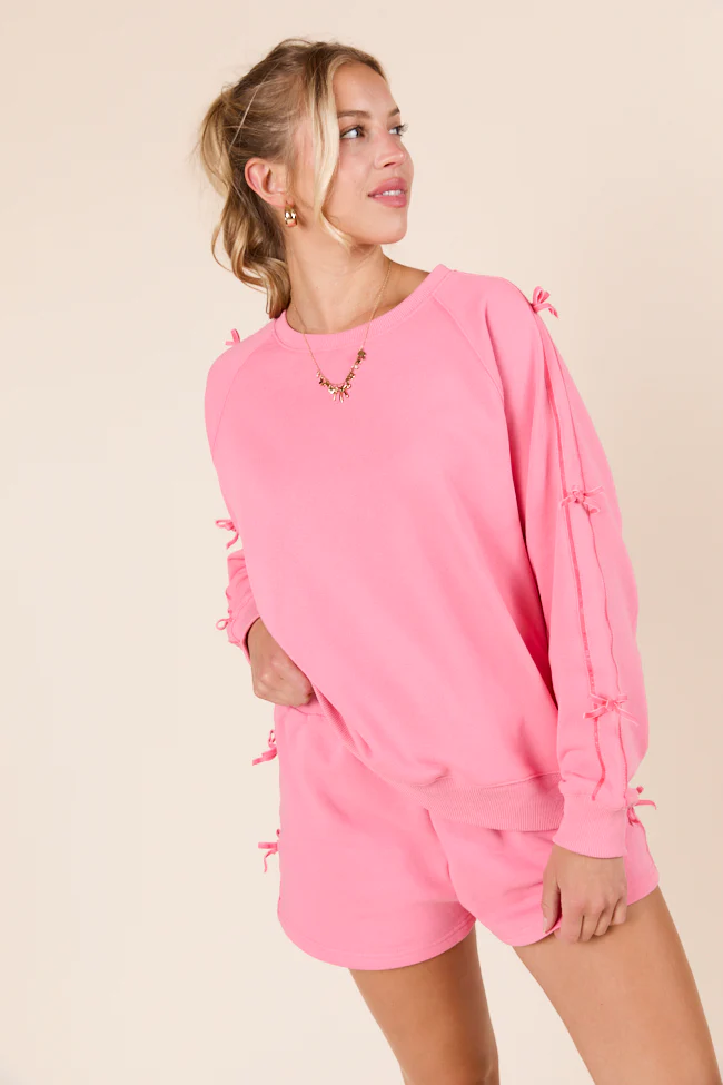 Pink Side Bow Detail Crewneck Sweatshirt