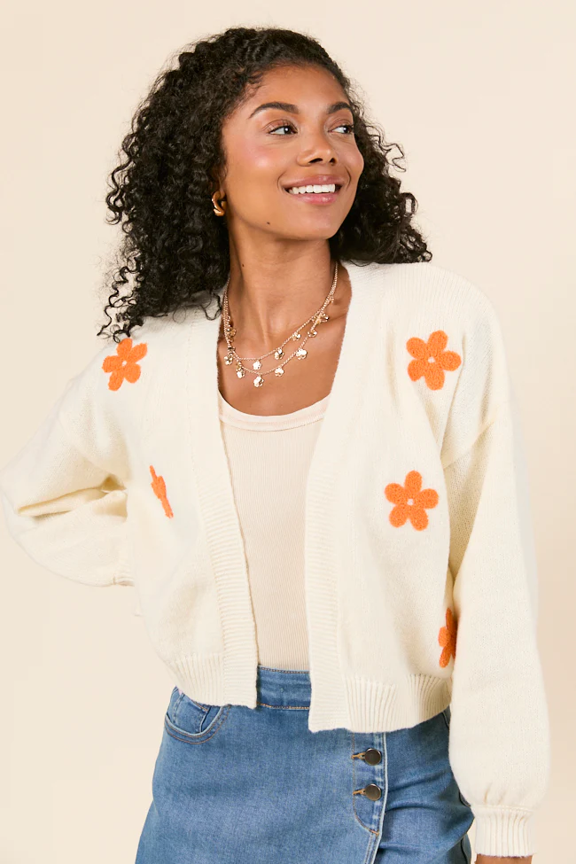Cream and Orange Floral Cardigan
