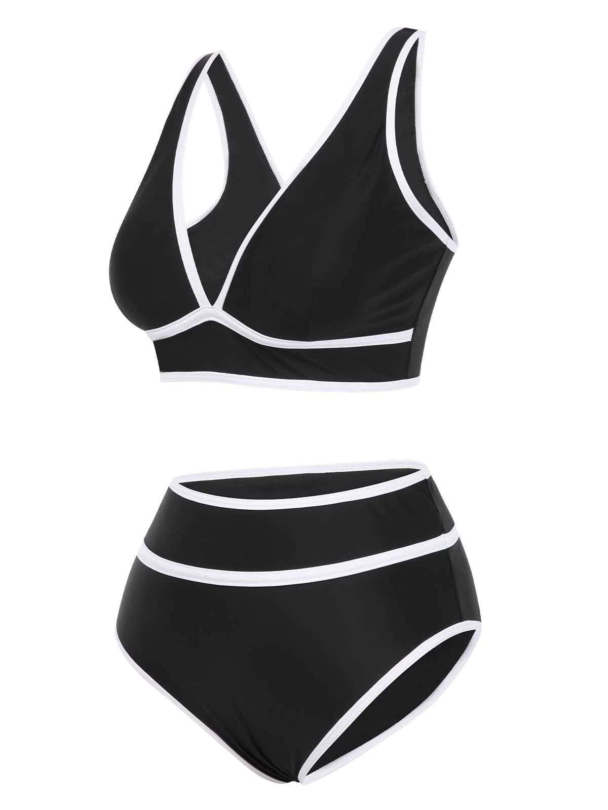 Contrast Trim High Waist Bikini Set