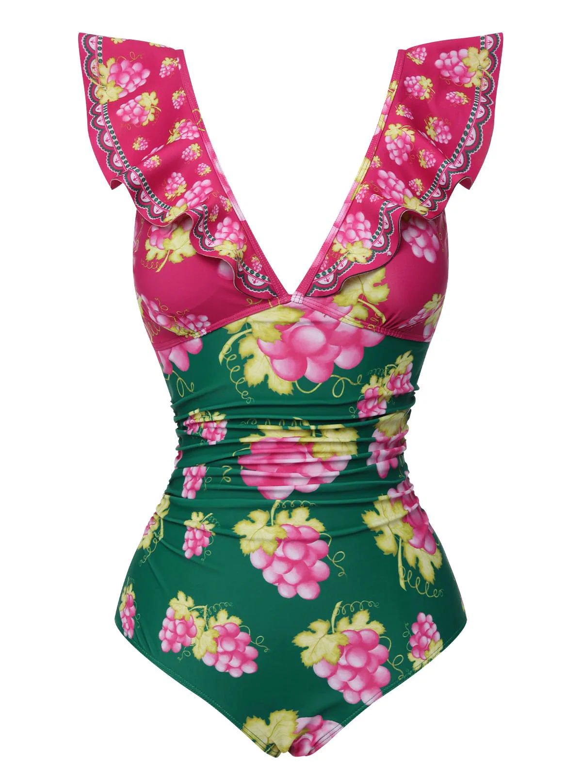 Retro Grape V-Neck Ruffle Sleeves Swimsuit