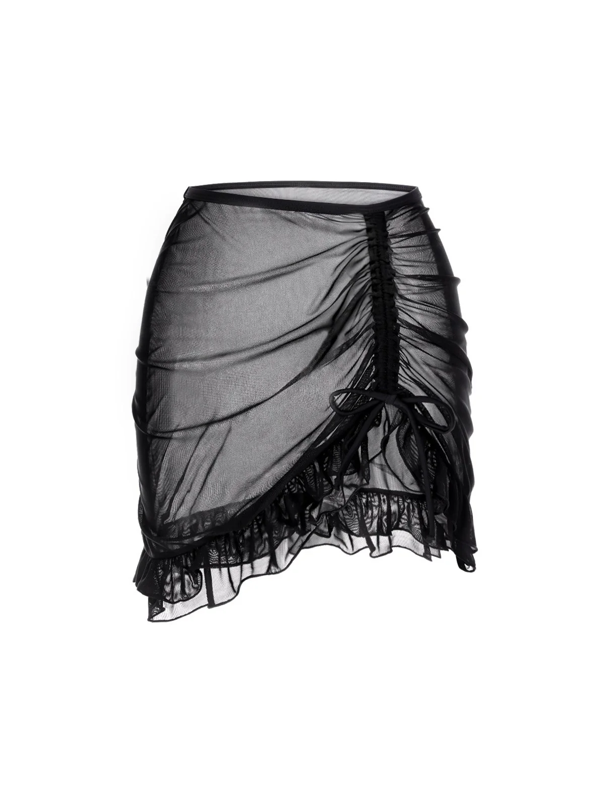 Black Double-Layered Ruffled Cover-Up