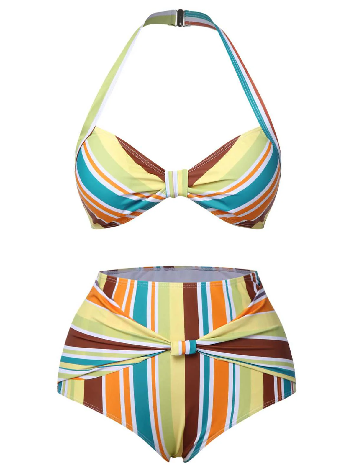 Halter Contrast Stripes Swimsuit