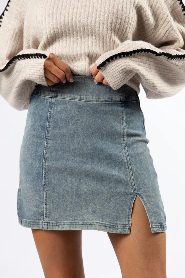 Medium Wash Side Slit Denim Skirt