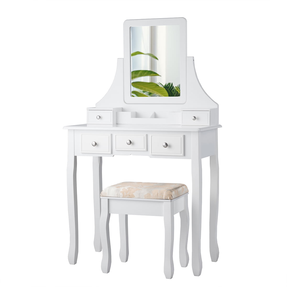 Lowest Prices - Gymax Vanity Set Makeup Dressing Table & Stool w/5 Drawers White