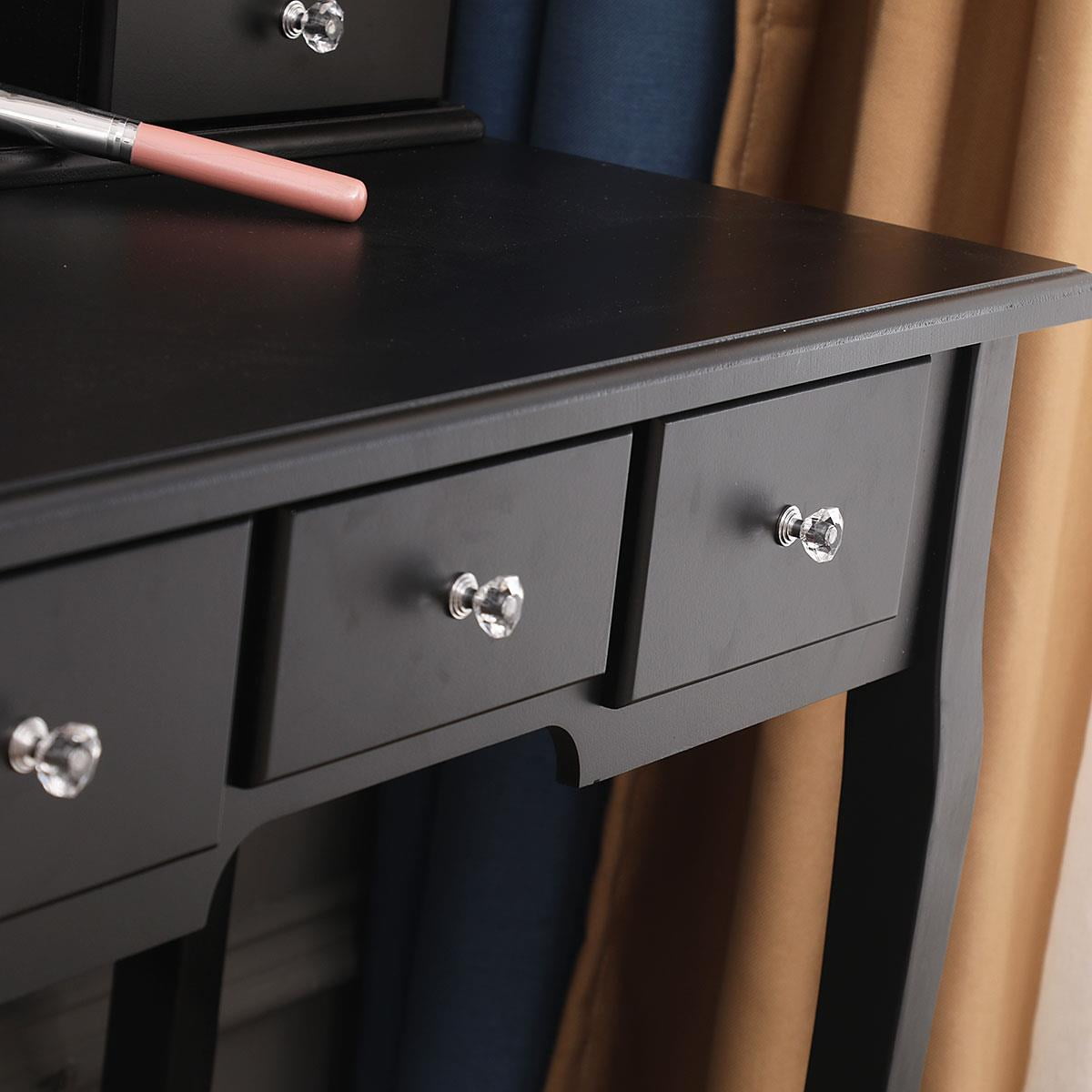 Lowest Prices - SamyoHome Oval Mirror Vanity Makeup Dressing Table and Stool Set Jewelry Desk with 5 Drawers, Black