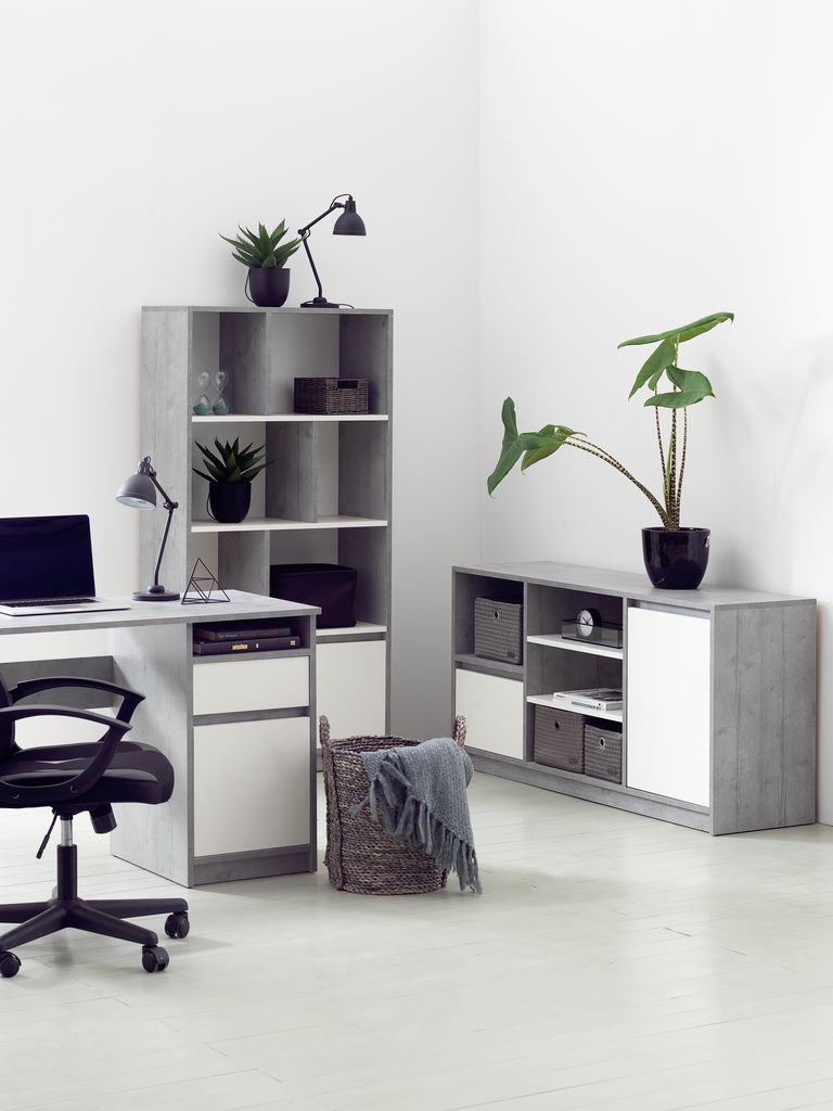 Bookcase BILLUND 1 drawer 3 shelves concrete/white
