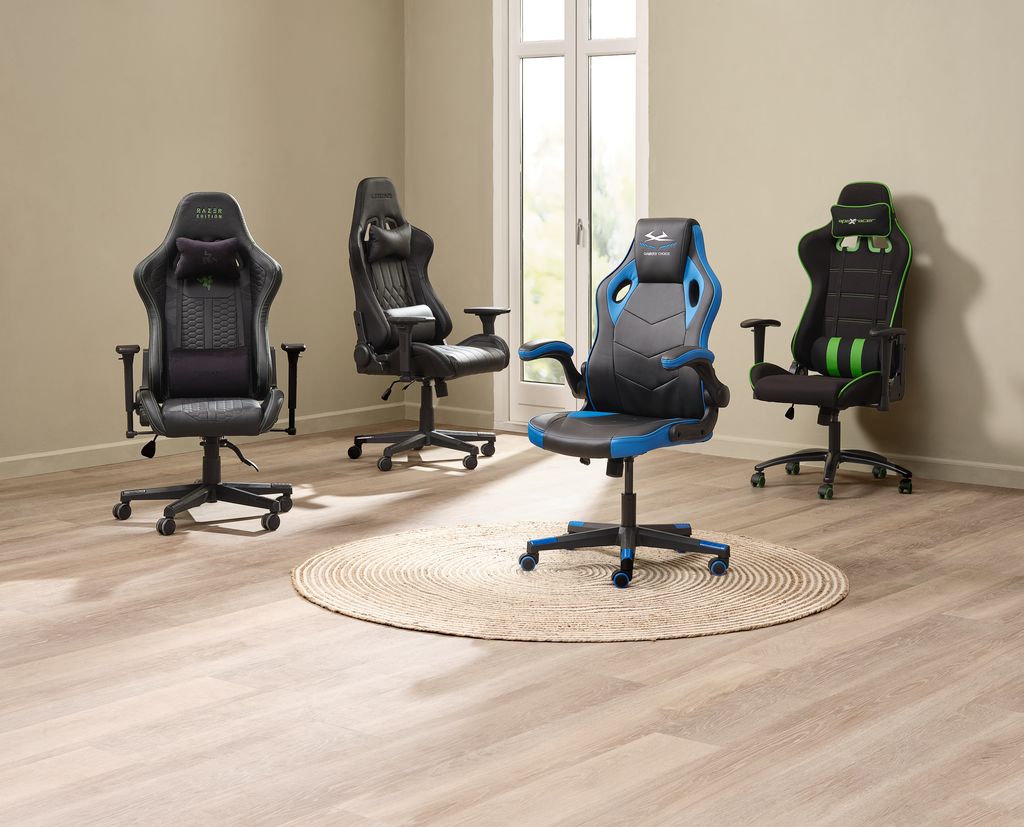 Gaming chair RANUM with LED black faux leather