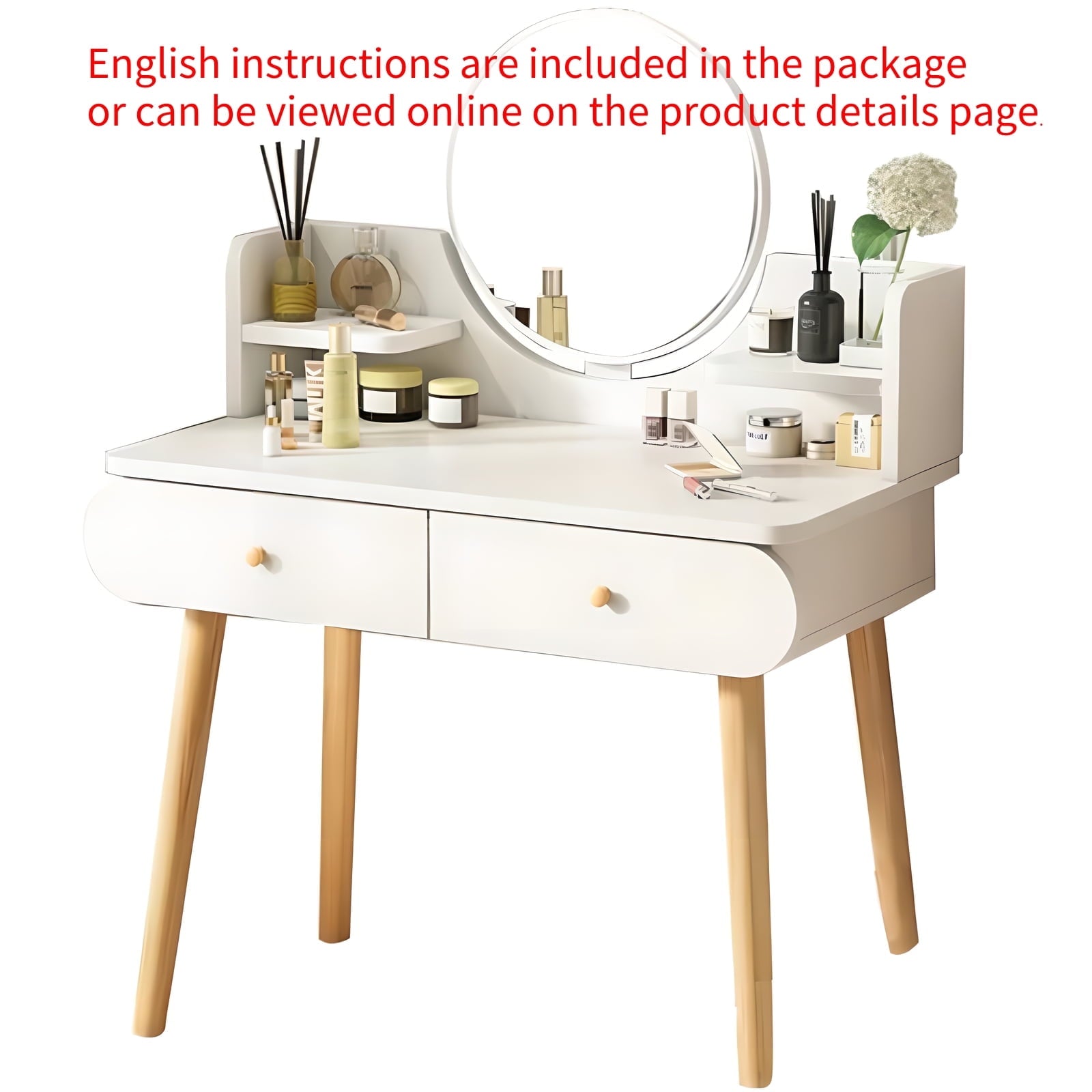 Lowest Prices - Modern Vanity Table Makeup Desk, 2 Drawers and 4 Shelves for Bedroom White(Without Stool and LED)