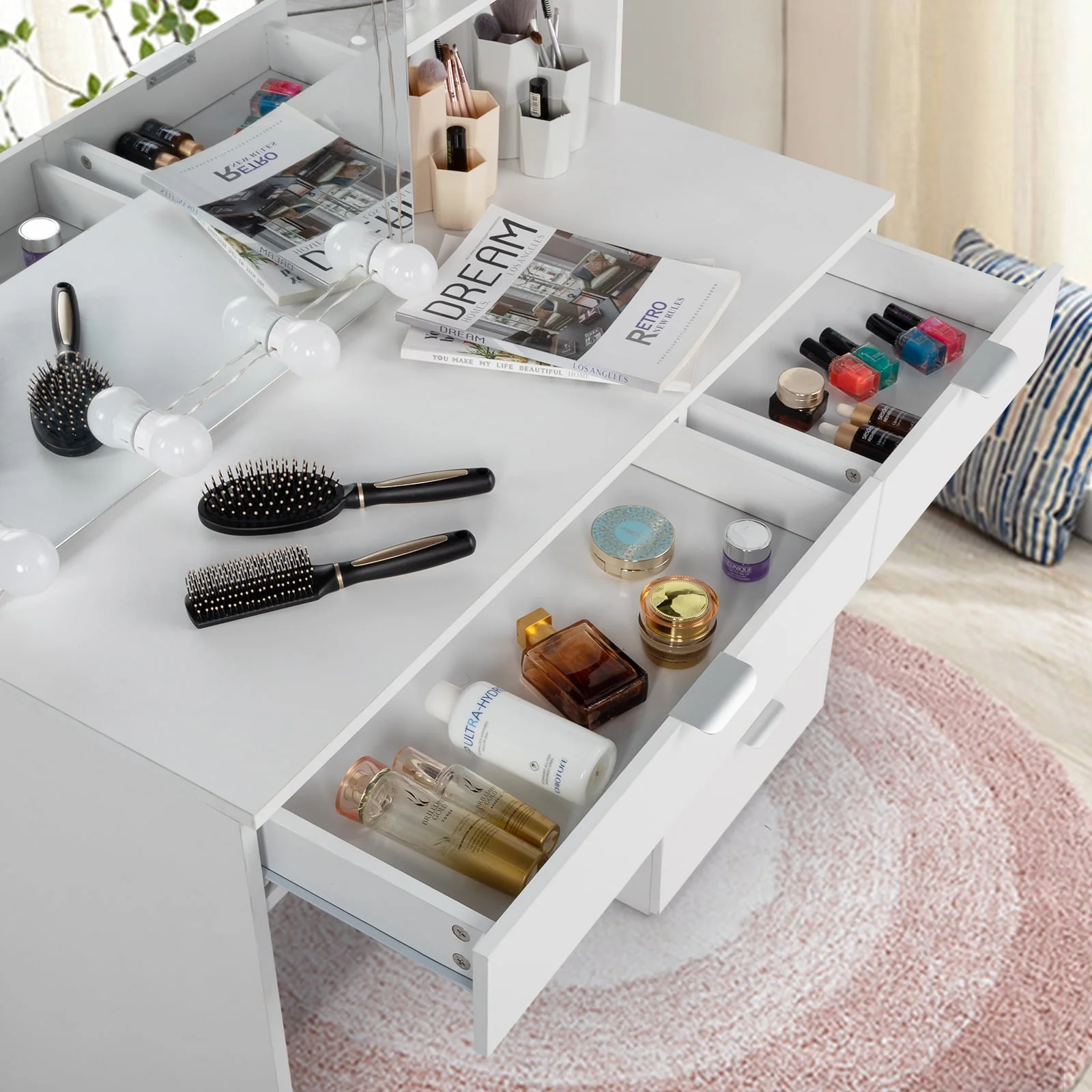 Lowest Prices - Ktaxon Vanity Set with 3 Color Lighted Mirror, Makeup Table with 6 Drawers, Dressing Table Makeup Desk with Stool,White