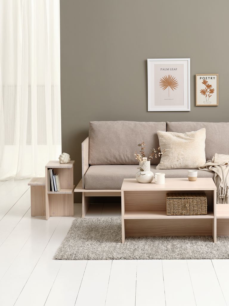 Daybed SOLLERUP 204x78 light grey fabric/pine