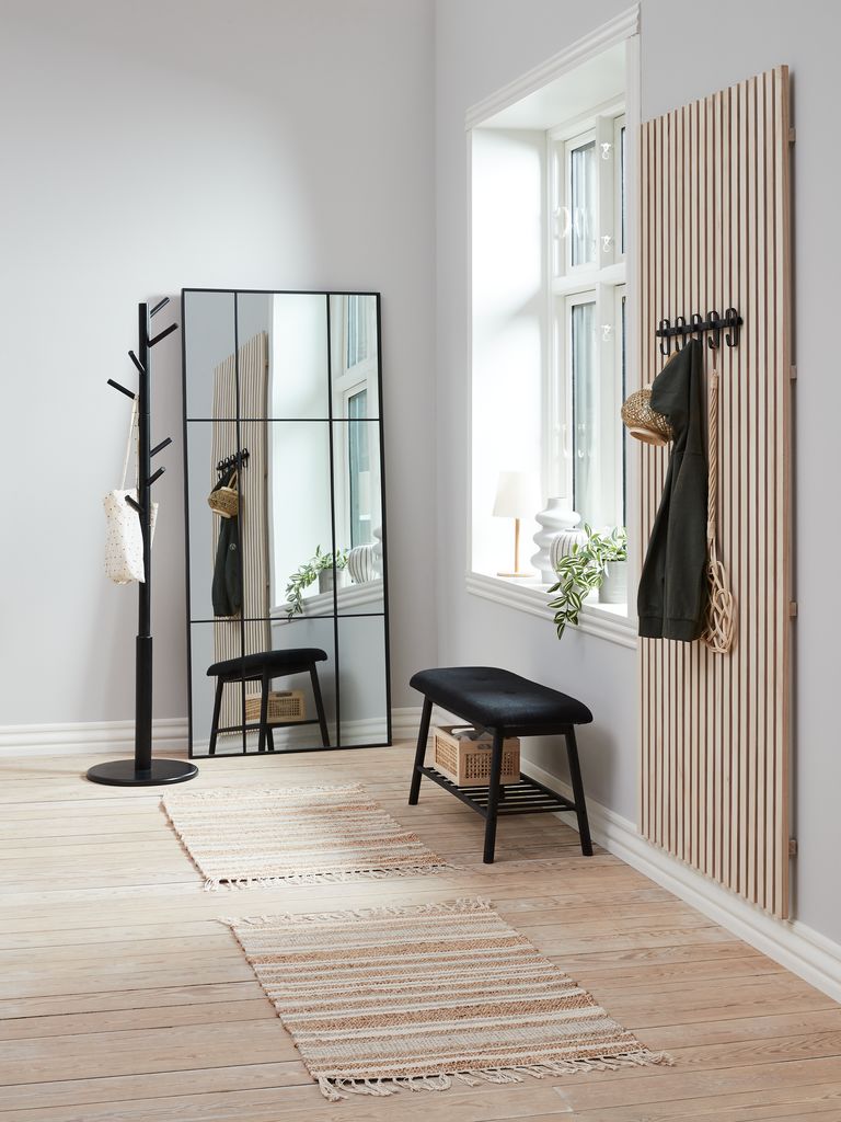 Bench VANDSTED with shelf black fabric/black