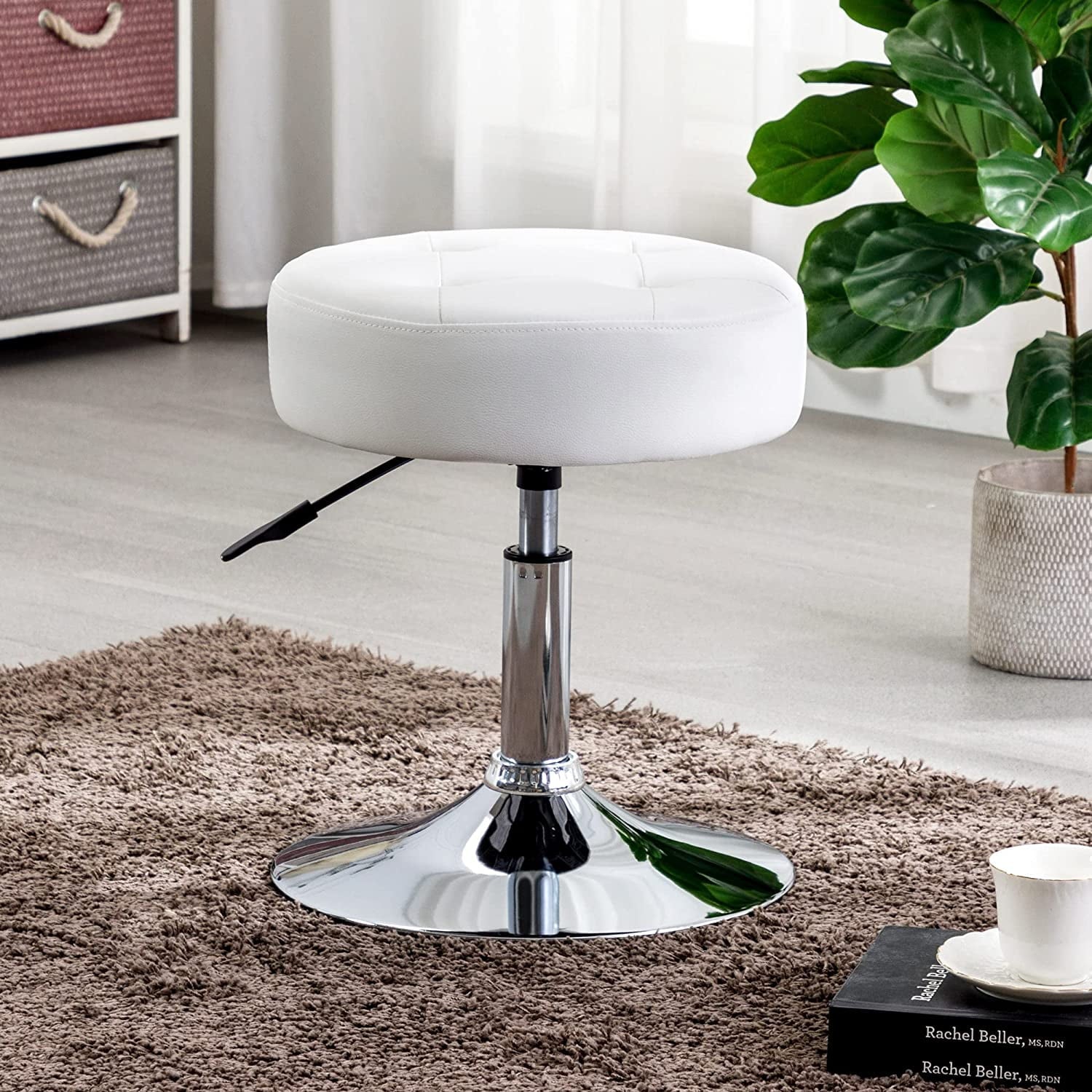 Lowest Prices - Duhome Makeup Vanity Stool Chair Adjustable Round Ottoman Stool Swivel Furry Stool for Makeup Room Bedroom Small Bench for Entryway, Gray