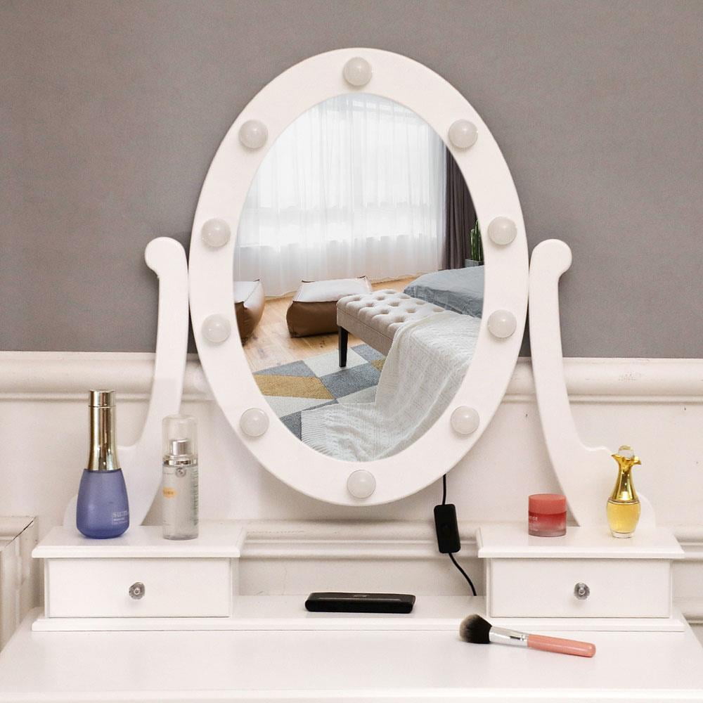 Lowest Prices - Ktaxon Vanity Table 10 LED Lights, 5 Drawers Makeup Dressing Desk with Cushioned Stool Set,Bedroom Vanities Set White