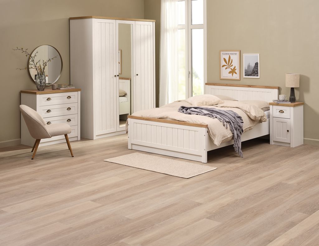 Bed frame MARKSKEL Double oak/white