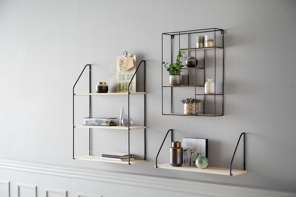 Wall shelf HEJLSMINDE 3 shelves black/natural