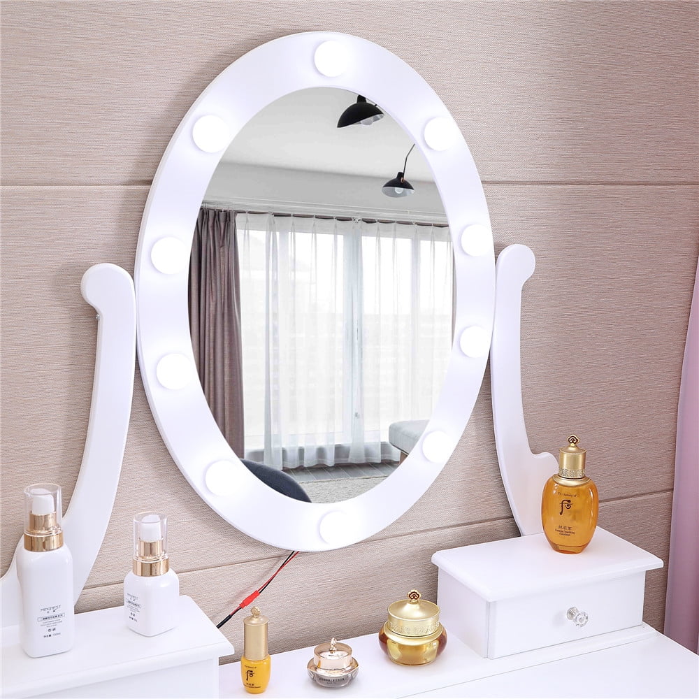 Lowest Prices - Ktaxon Vanity Table 10 LED Lights, 5 Drawers Makeup Dressing Desk with Cushioned Stool Set,Bedroom Vanities Set White