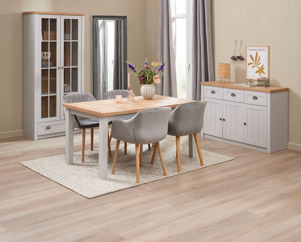 Sideboard MARKSKEL 3 doors light grey/oak colour