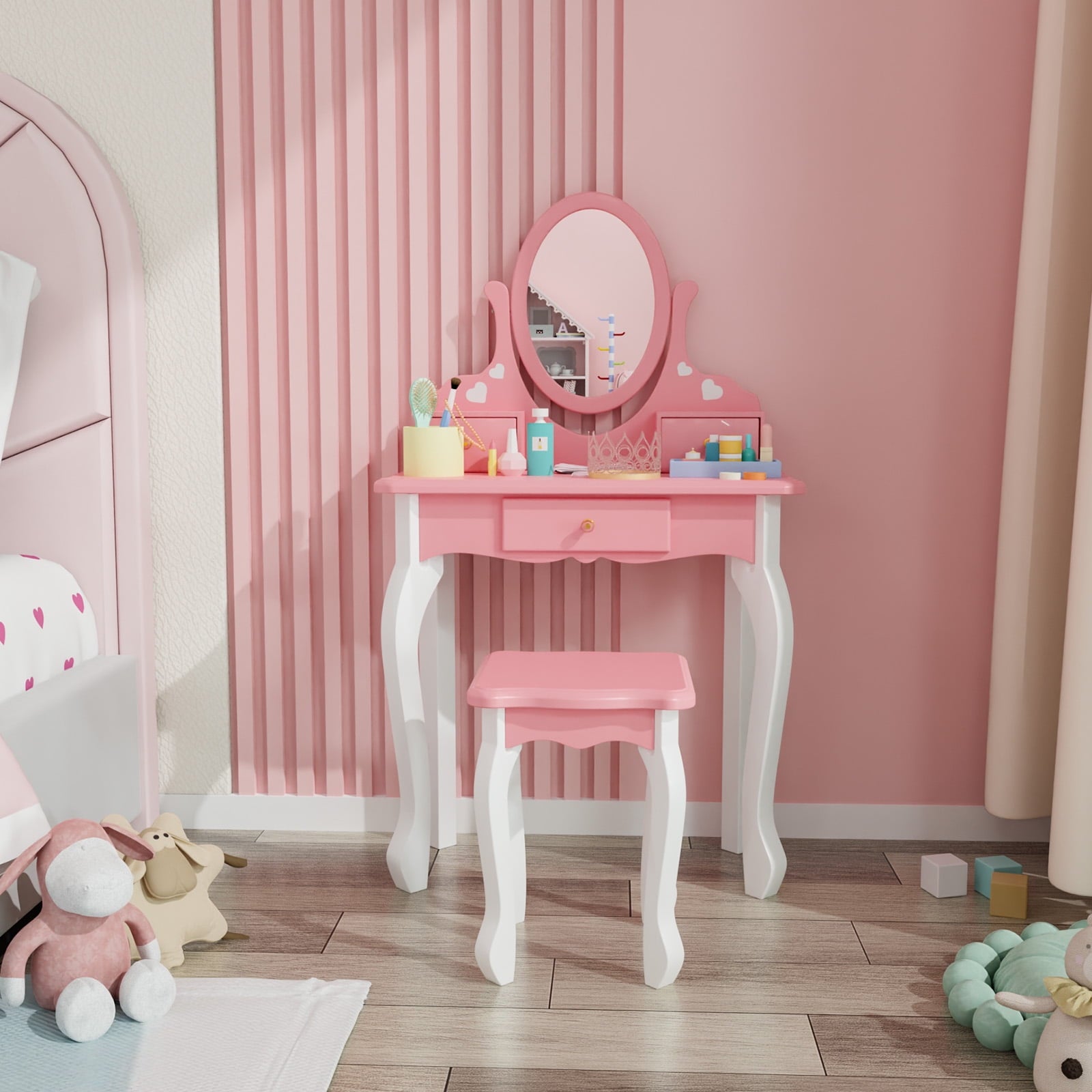 Lowest Prices - JOYMOR Kids Vanity Table and Stool for Makeup Dressing with Mirrors Drawers, White