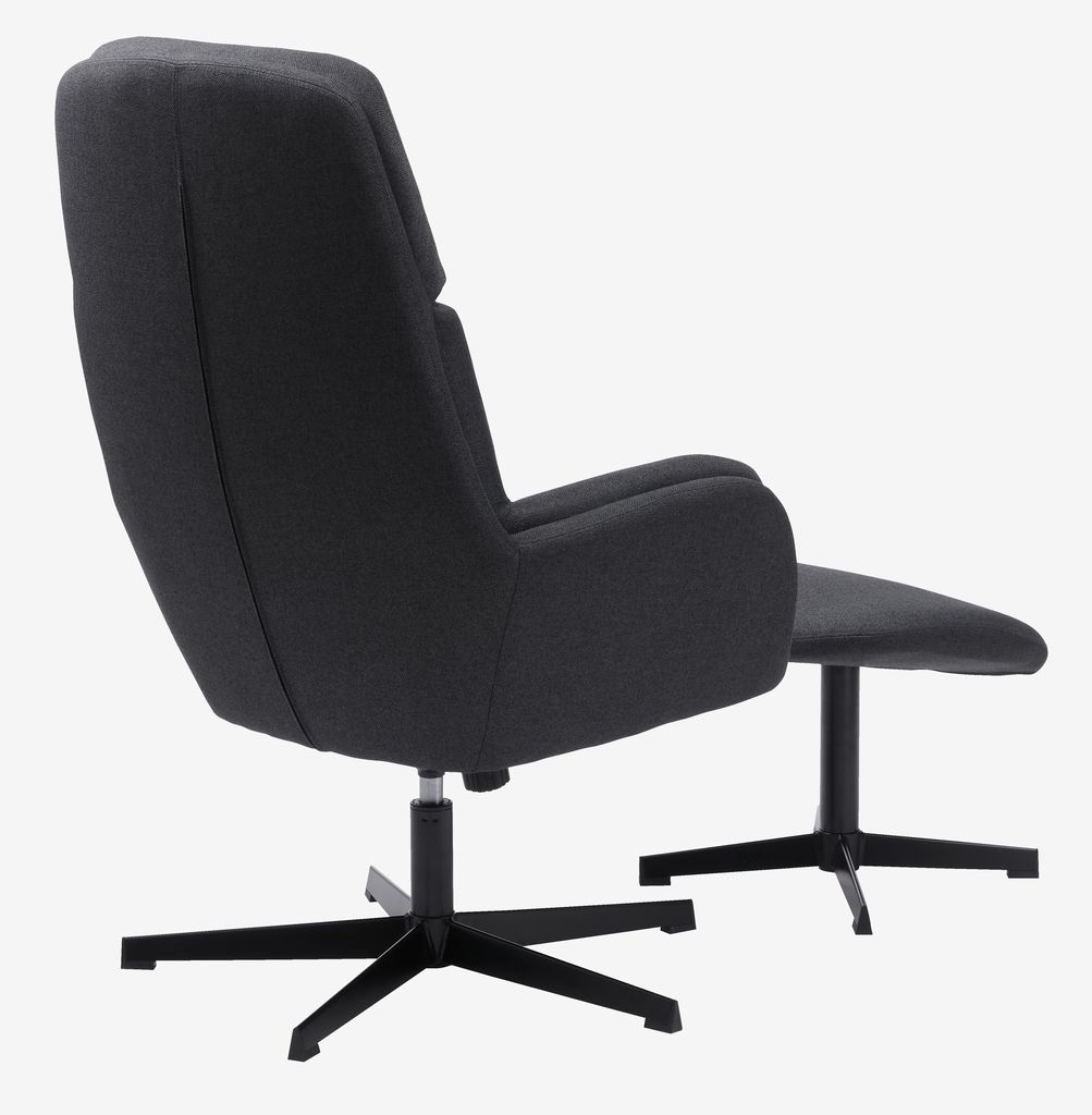 Armchair w/footstool TANKEDAL dark grey fabric
