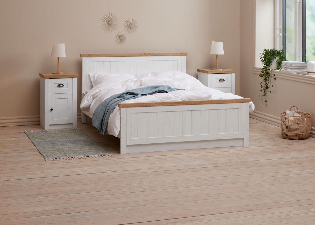Bed frame MARKSKEL Double oak/white
