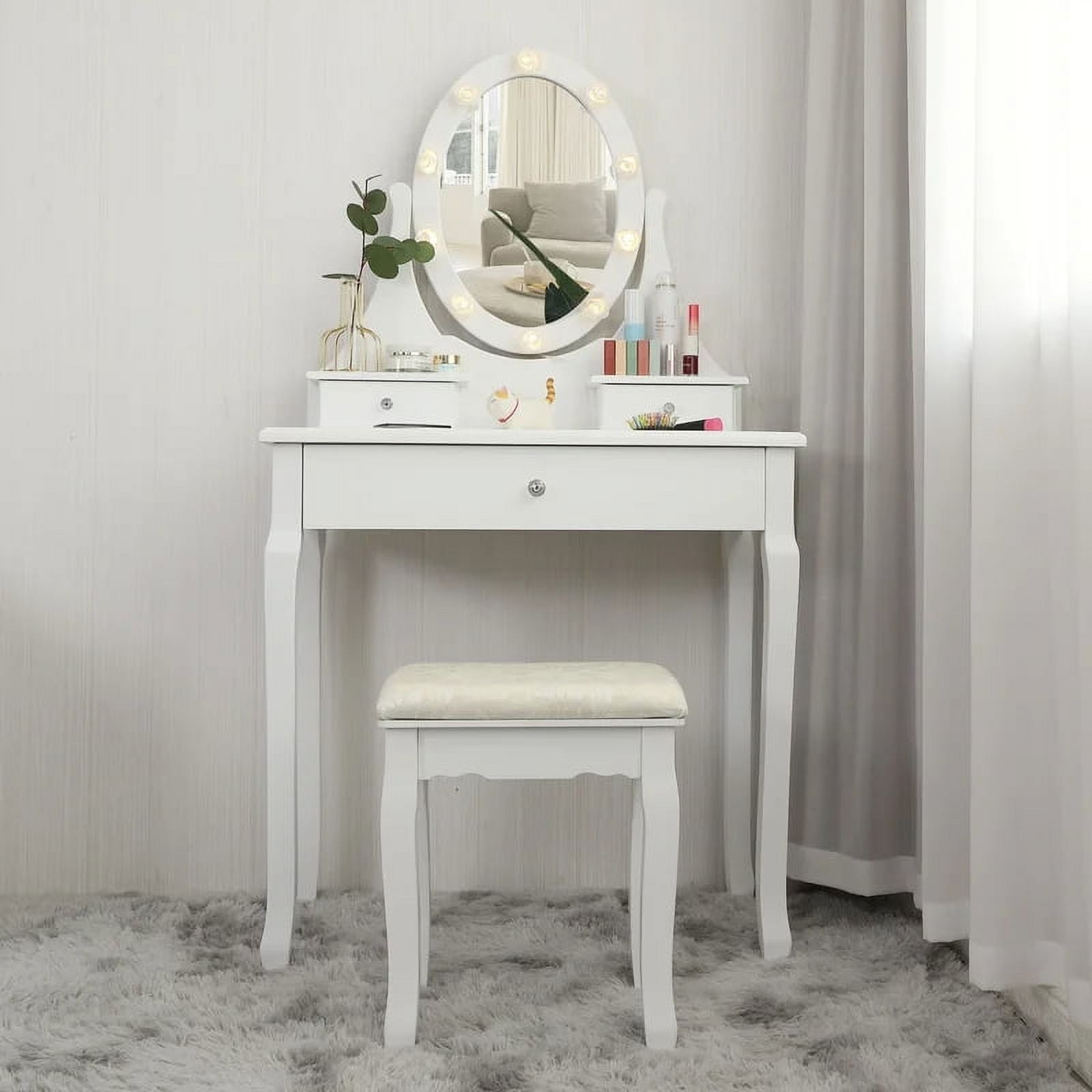 Lowest Prices - Ktaxon Makeup Vanity Table Set Mirror with LED Lights Dressing Table and Stool Set,Bedroom Vanities Tables with Benches