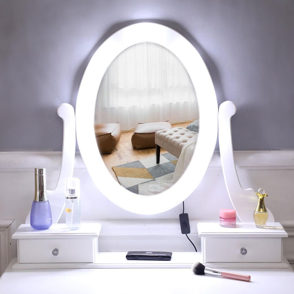 Lowest Prices - Ktaxon Vanity Table 10 LED Lights, 5 Drawers Makeup Dressing Desk with Cushioned Stool Set,Bedroom Vanities Set White