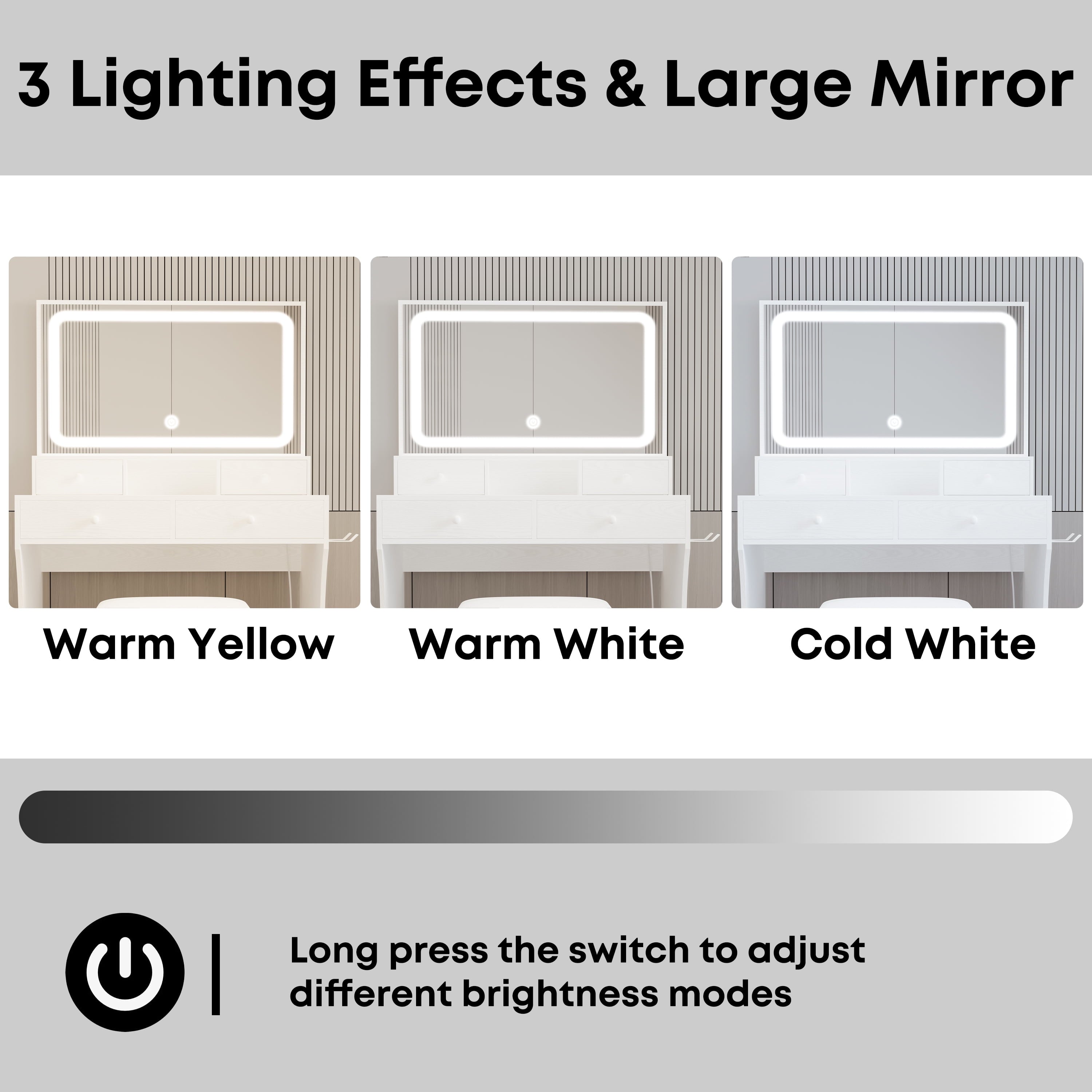 Lowest Prices - LIKIMIO Vanity Desk with LED  Mirror, Bedroom Makeup Table with 4 Drawers, Storage Stool, White