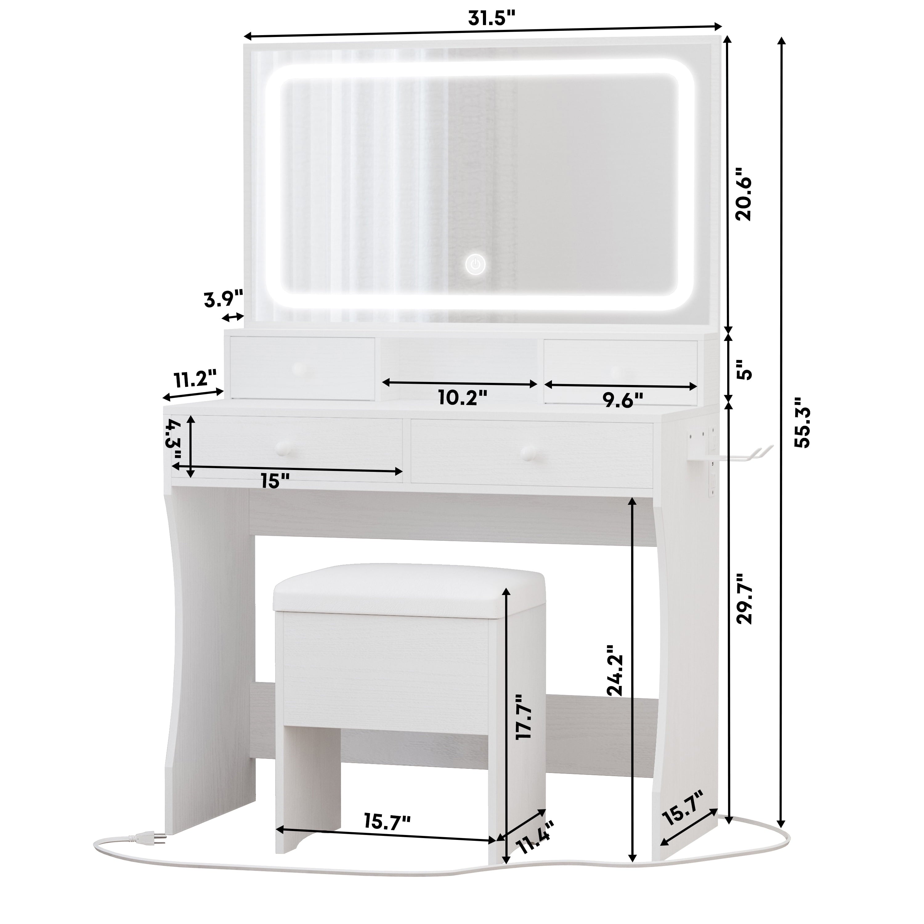 Lowest Prices - LIKIMIO Vanity Desk with LED  Mirror, Bedroom Makeup Table with 4 Drawers, Storage Stool, White