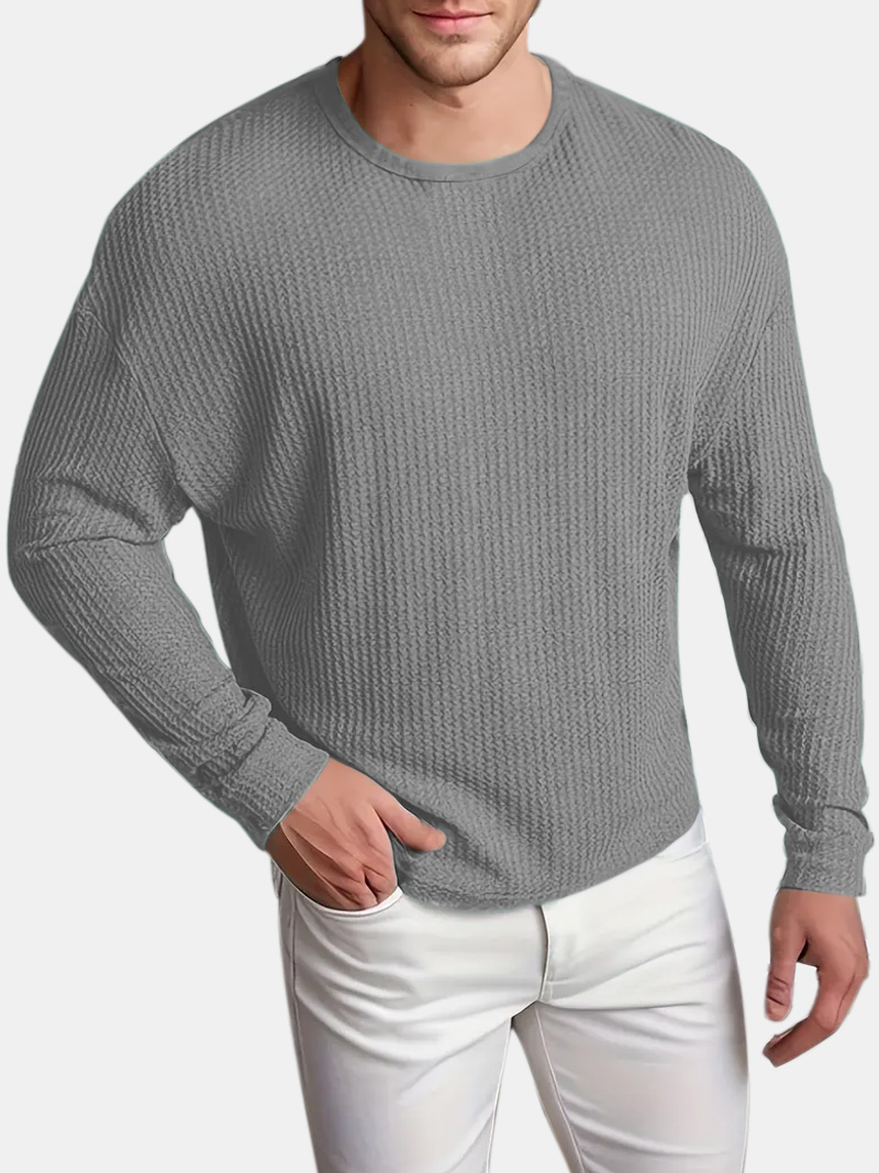 Men's Solid Color Comfortable Textured Long Sleeve T-shirt
